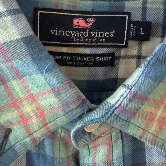 VINEYARD VINES Slim Fit Tucker Shirt Long Sleeve Button Down Blue Plaid- Large - Picture 3 of 12